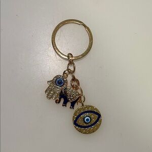 Gold and Blue Evil Eye Keychain